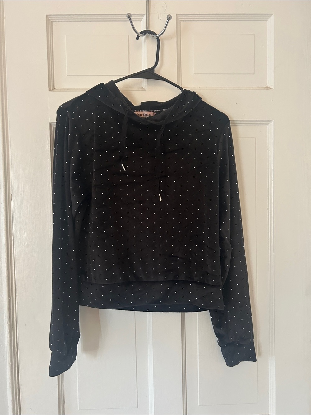 Juicy Couture Black Velour Hoodie with Silver Stud Embellishment